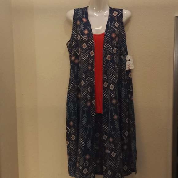 LulaRoe Joy Teal Abstract Print  Duster Vest - Picture 4 of 12